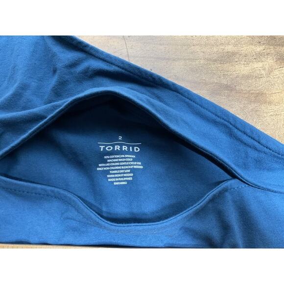 Torrid Top 2X One Shoulder Cut Out Foxy Teal Blue Plus Size Layering Tee Tank - Picture 7 of 9